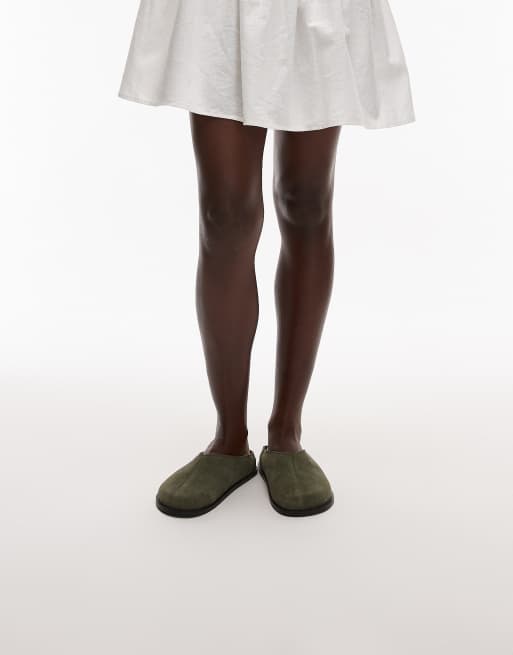 Topshop Abbie suede mules in khaki
