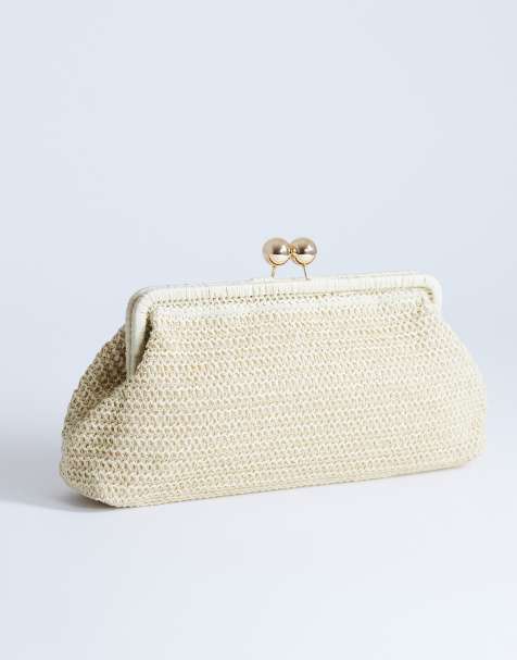 Topshop Abbie woven clutch bag in natural - view 1