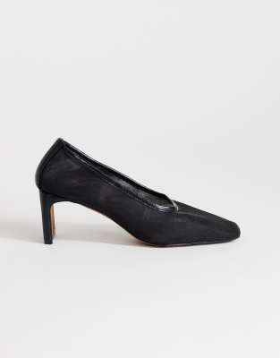 Topshop Abbigail mesh mid heeled court shoe in black