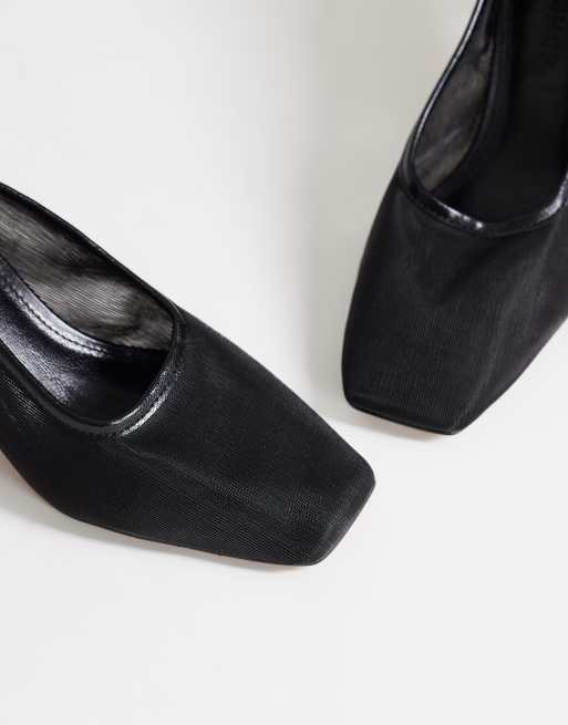 Topshop Abbigail mesh mid heeled court shoe in black, 3 of 4