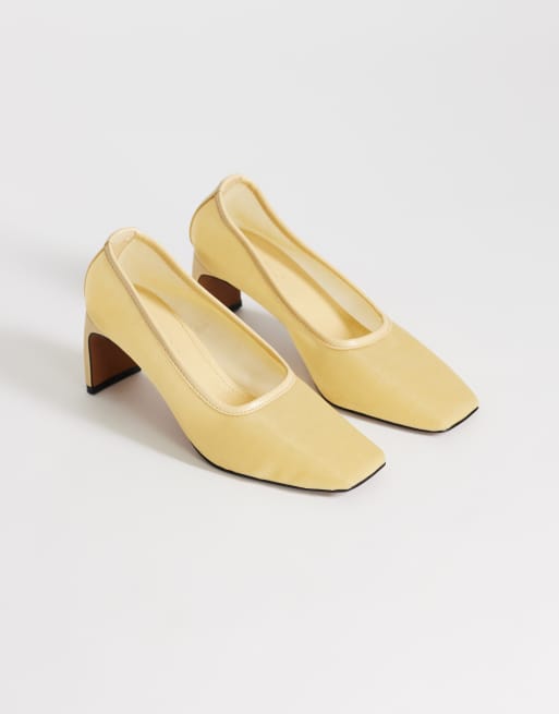 Topshop Abbigail mesh mid heeled court shoe in buttermilk, 2 of 4
