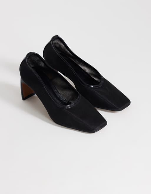 Topshop Abbigail mesh mid heeled pumps in black, 2 of 4