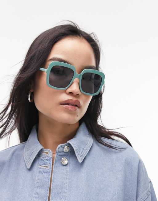 Topshop – Abgerundete, quadratische Sonnenbrille in Salbeigrün