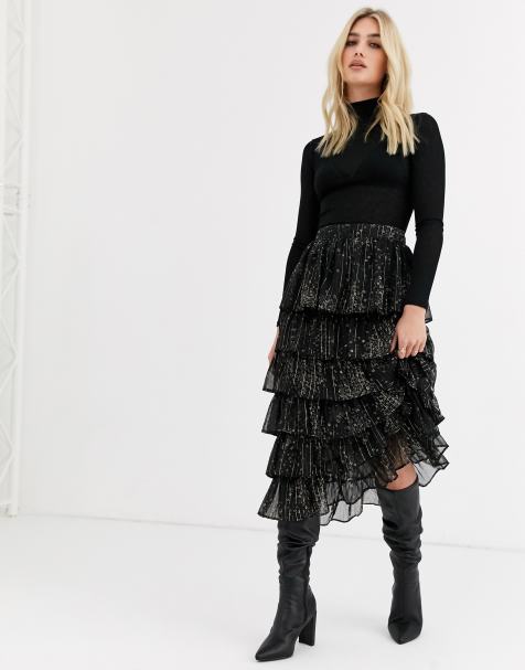 Topshop – Abgestufter Midirock mit Blümchenmuster