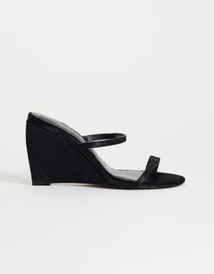 Abi - Chaussures à talon compensé et fines brides en cuir véritable - Noir 37