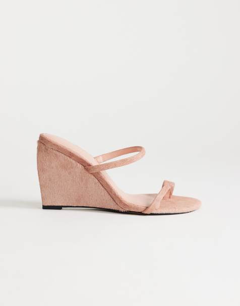 Topshop Abi strappy wedge heel in pink hair on real leather - view 1
