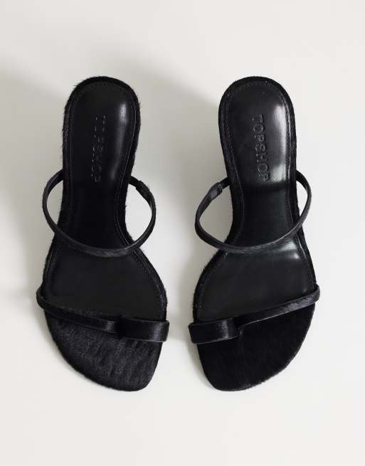 Topshop Abi strappy wedge high heel in black hair on real leather, 2 of 4