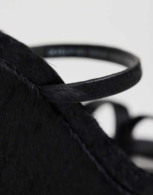 Topshop Abi strappy wedge high heel in black hair on real leather, 3 of 4