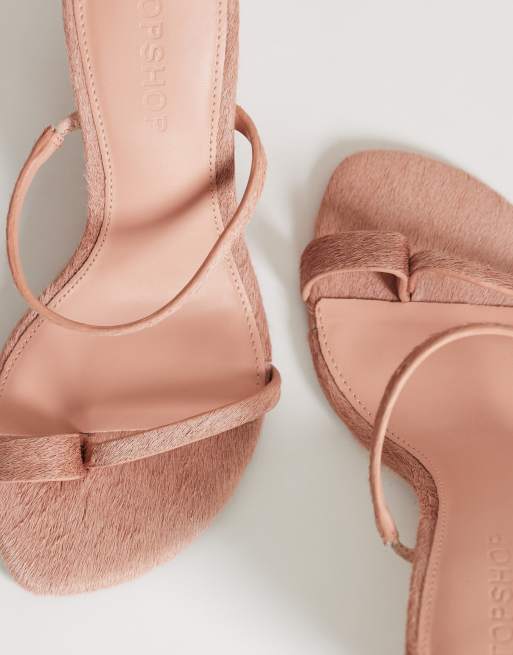 Topshop Abi strappy wedge high heel in pink hair on real leather, 3 of 4