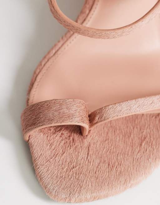 Topshop Abi strappy wedge high heel in pink hair on real leather, 4 of 4