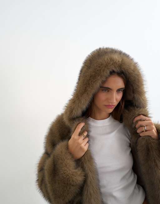 Topshop - abrigo largo de piel sintética con cierre de alamares marrón, 3 de 4