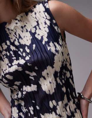Topshop abstract animal print plisse mini dress in navy