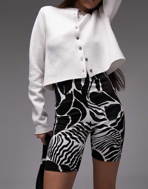 Topshop abstract animal printed legging shorts in monochrome