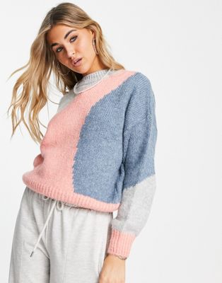Topshop abstract colour block jumper in multi