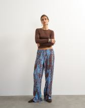 Topshop abstract crinkle wide leg trouser in blue