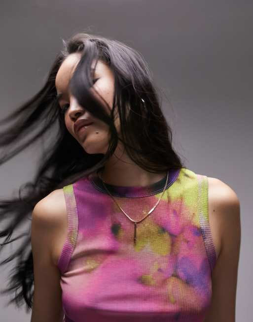Topshop abstract floral mesh tank top in multi