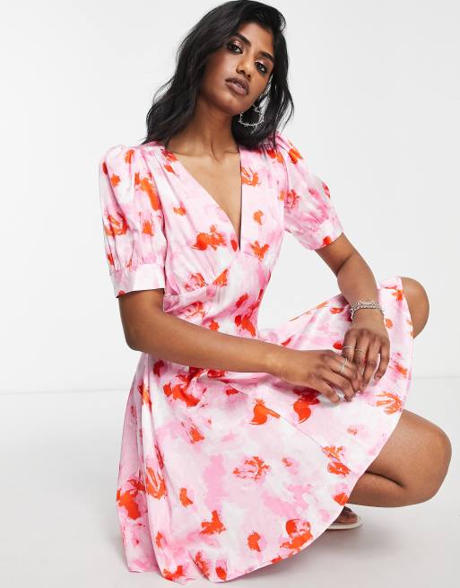 Abstract Floral Print Mesh Maxi Slip Dress