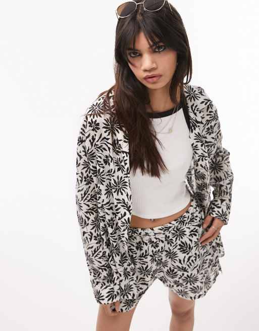 Topshop abstract floral print shirt and shorts beach resort set in mono 