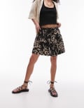 [Topshop] Topshop abstract leopard print pull on shorts in multi-Brown 8 BROWN