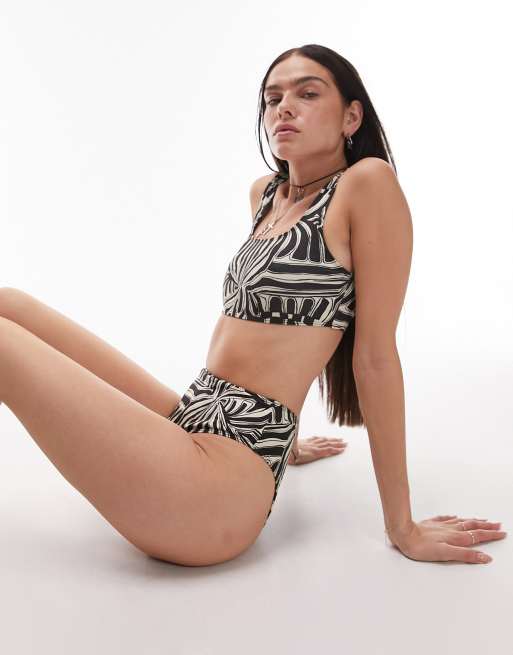 Topshop abstract print high waist bikini bottoms in monochrome , 2 of 4