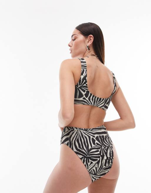 Topshop abstract print high waist bikini bottoms in monochrome , 4 of 4