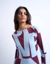 Topshop abstract print long sleeve top in blue and burgundy
