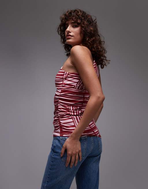 Topshop abstract print one shoulder top in multi, 3 of 4