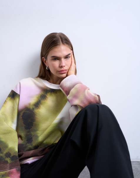 Topshop abstract print oversized sweatshirt in pink - view 1