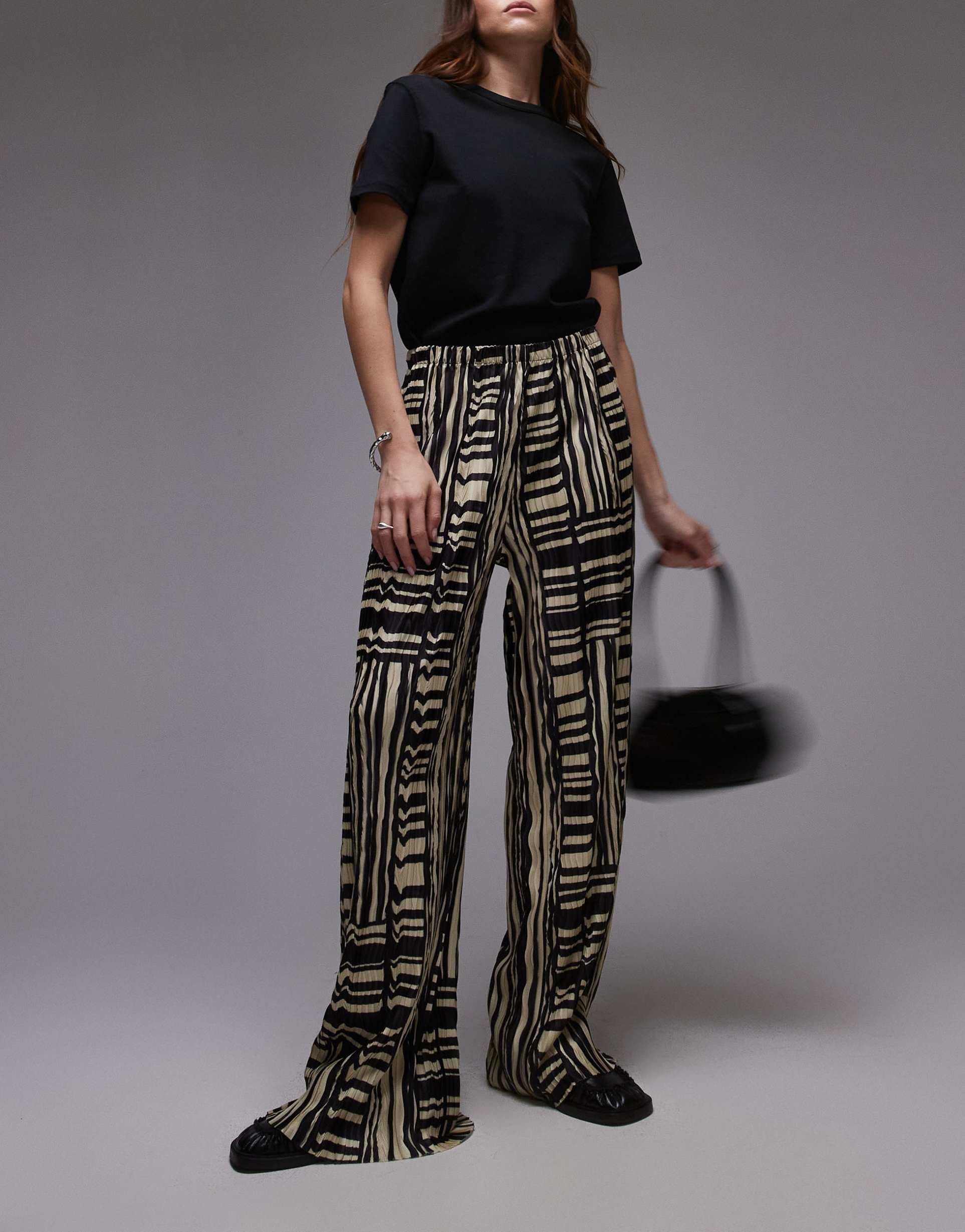 topshop abstract print plisse wide leg pants in multi