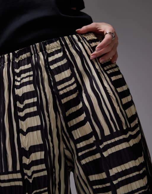 Topshop abstract print plisse wide leg pants in multi
