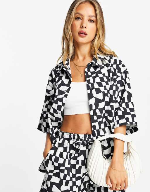 Topshop abstract print short sleeve shirt jacket in multi part of a set