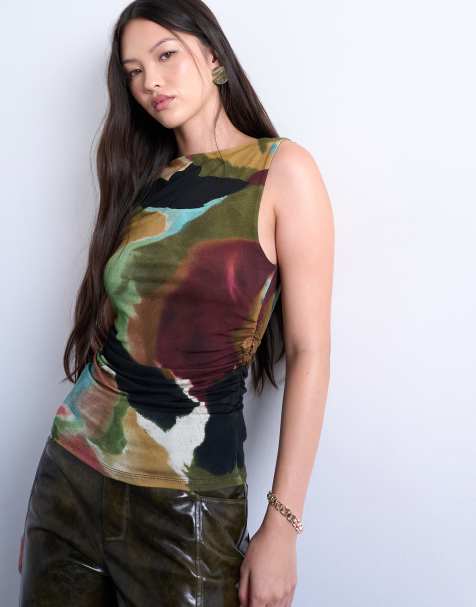 Topshop abstract print slash neck tank in multi - view 1