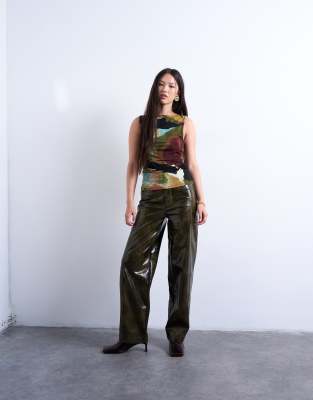 Topshop Abstract Print Slash Neck Tank In Multi