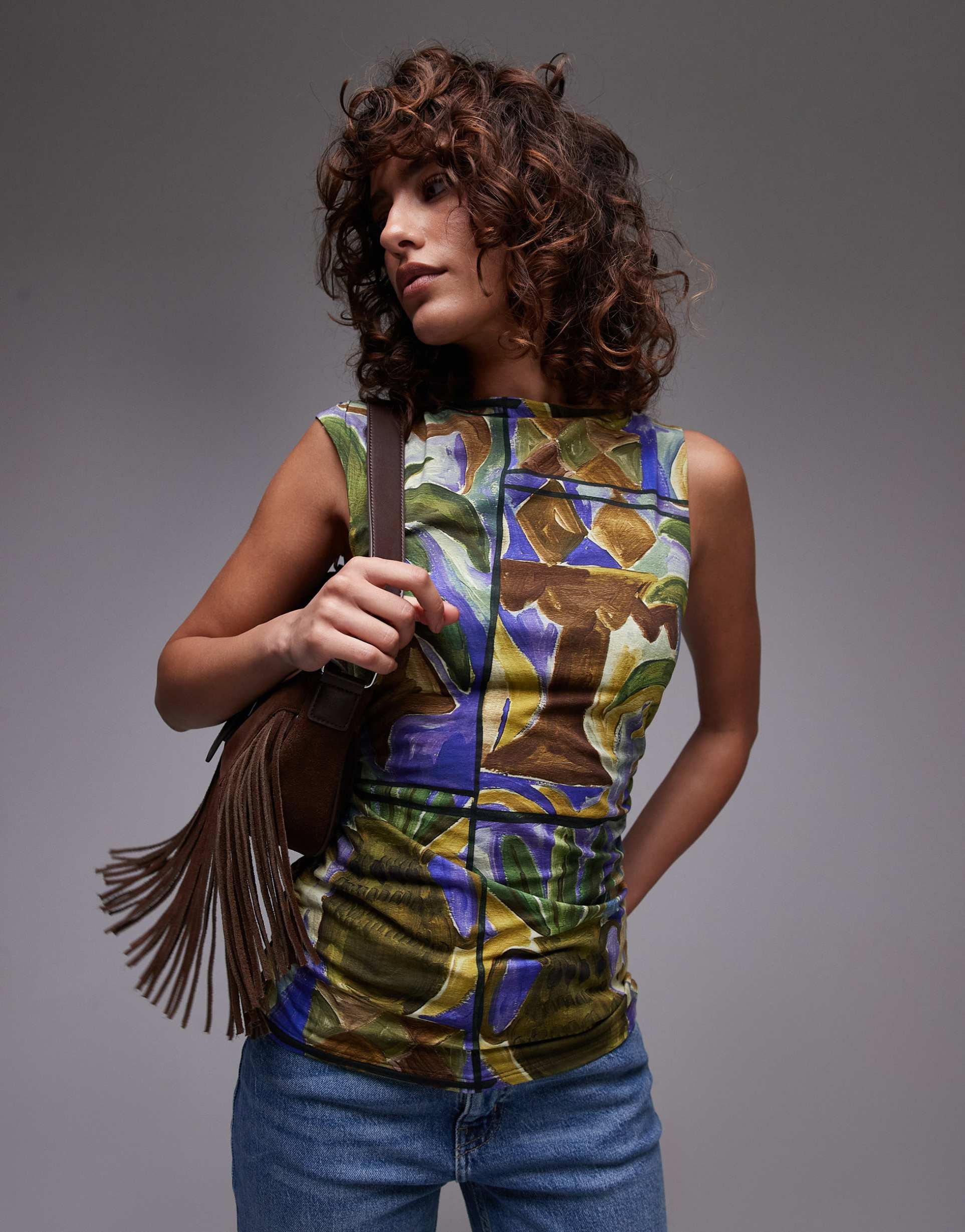 topshop abstract print tank top in multi