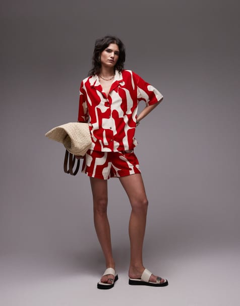 Topshop abstract print towelling set in red - view 1