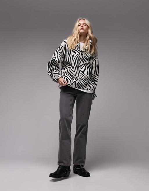 Topshop abstract printed borg sweat in mono
