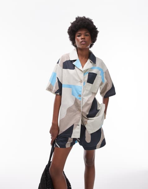 Topshop abstract printed short sleeve shirt in multi (part of a set) - view 1