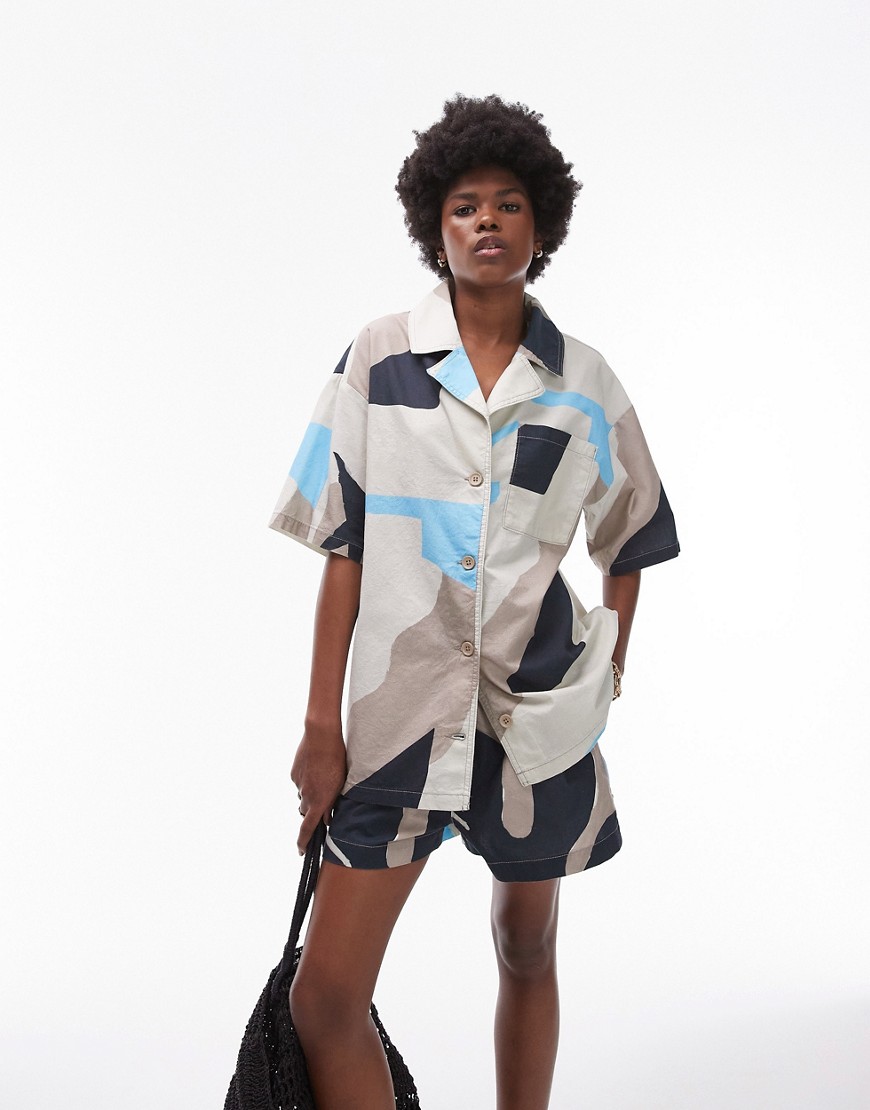 abstract printed short sleeve shirt in multi - part of a set