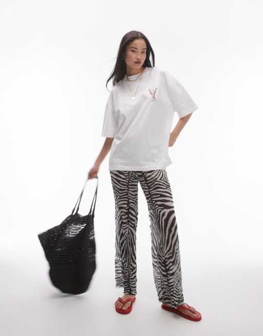 Topshop abstract sheer crinkle pants in mono