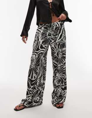 Topshop Abstract Shell Print Satin Drawstring Pants