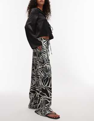 Topshop Abstract Shell Print Satin Drawstring Pants