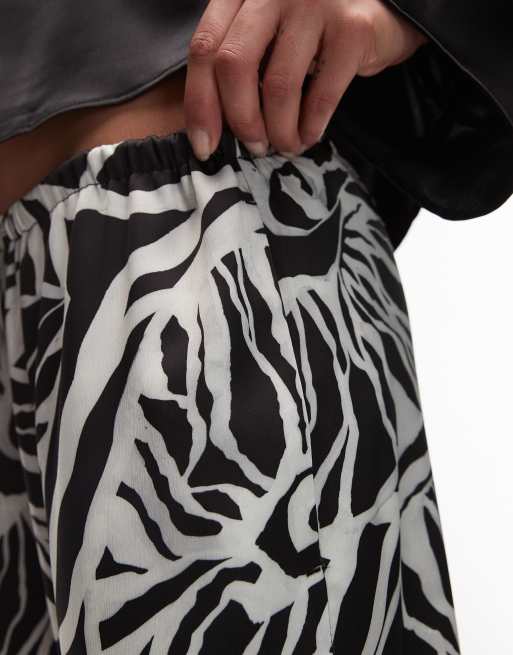 Topshop abstract shell print satin drawstring pants in black and white