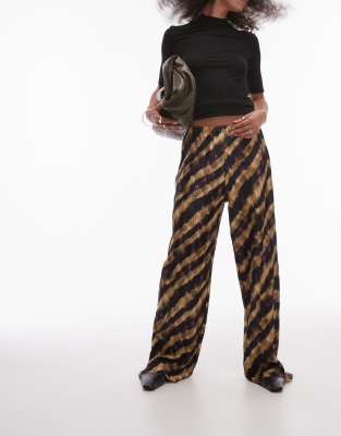 Topshop Abstract Stripe Plisse Pants In Multi