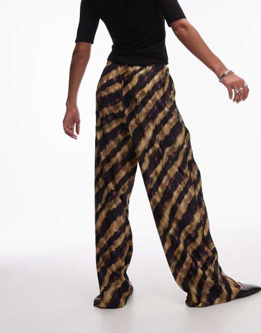 Topshop abstract stripe plisse pants in multi