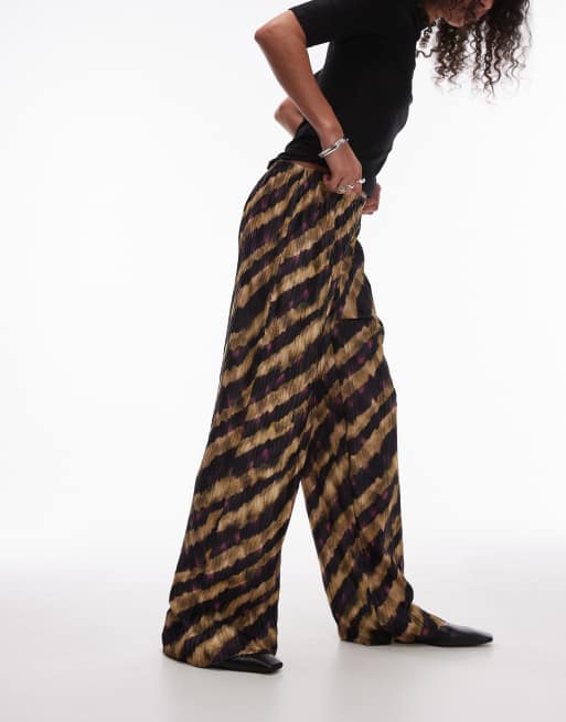 Topshop abstract stripe plisse pants in multi