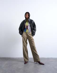 Model wearing Abstract stripe print microfibre long sleeve top in multi