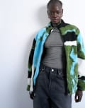 [Topshop] Topshop abstract trend printed borg fleece jacket in multi L multi