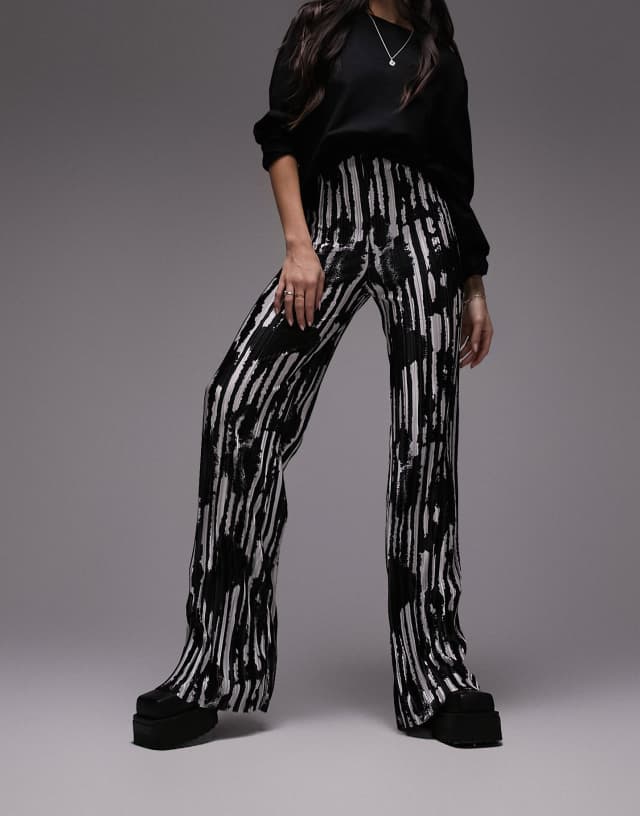 Topshop abstract zebra print plisse straight leg pants in multi