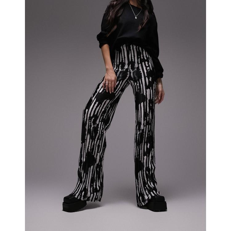 TOPSHOP BEIGE ZEBRA PRINT PLISSE TROUSERS, Black Women's Casual Pants