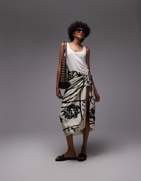 Topshop – Abstrakter Sarong in Creme & Schwarz - view 1